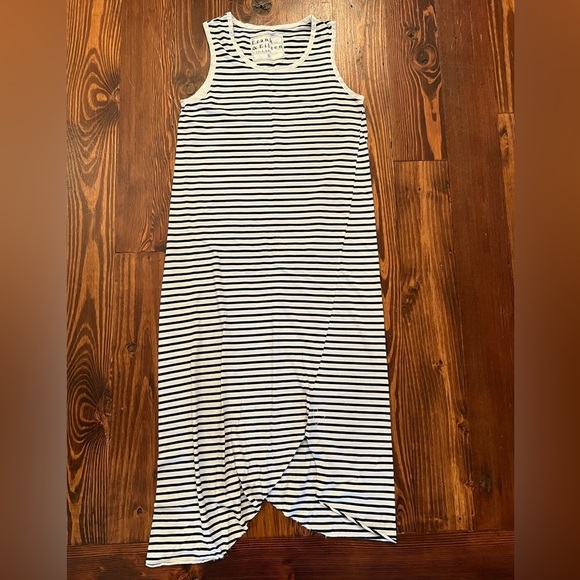 FRANK & EILEEN Black & White Stripe Tank Dress Midi Asymmetrical Hem Made in USA - Picture 2 of 8